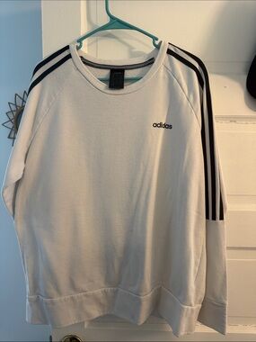 Adidas White Sweatshirt with Black Triple-Stripes